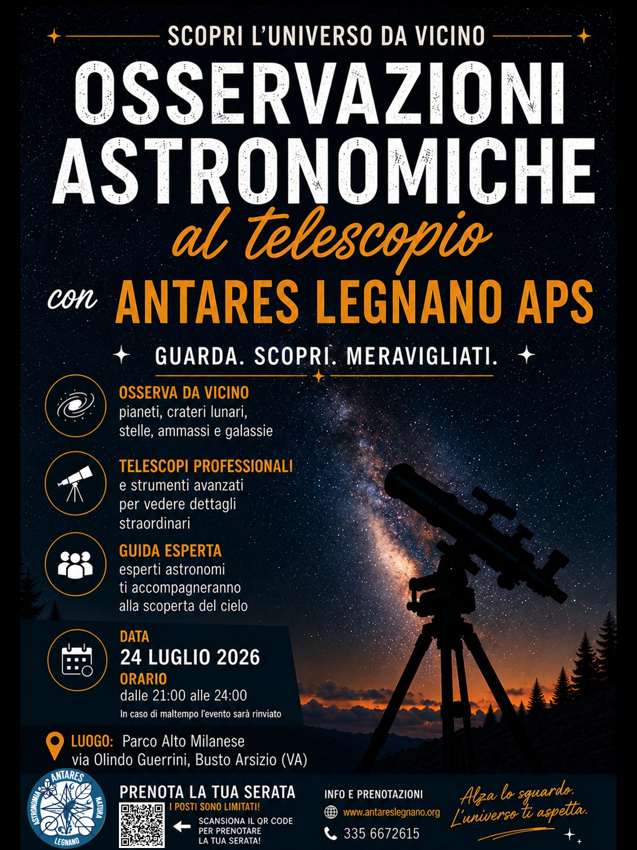 Locandina evento osservazioni astronomiche 24.07.2026